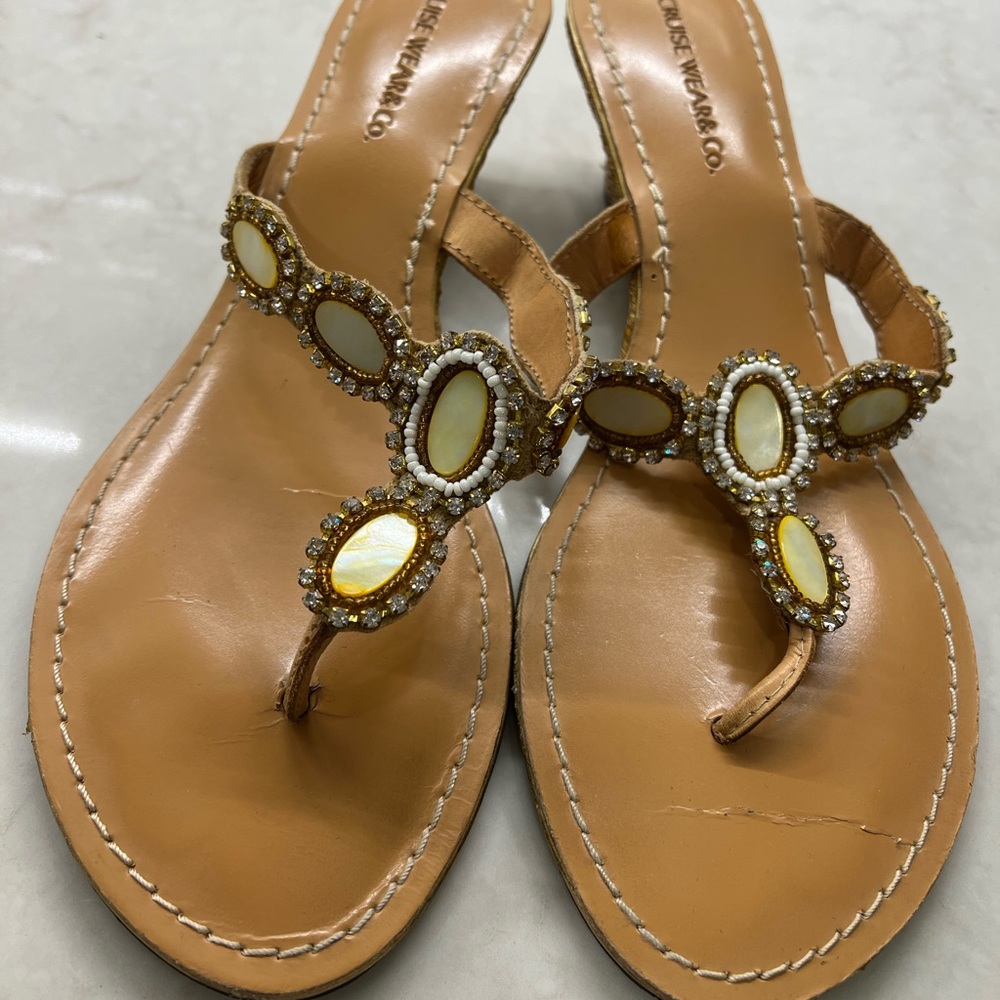 Elegant Cruise Wear embellished taupe sandal size 8.5 but fit more like a 9.
